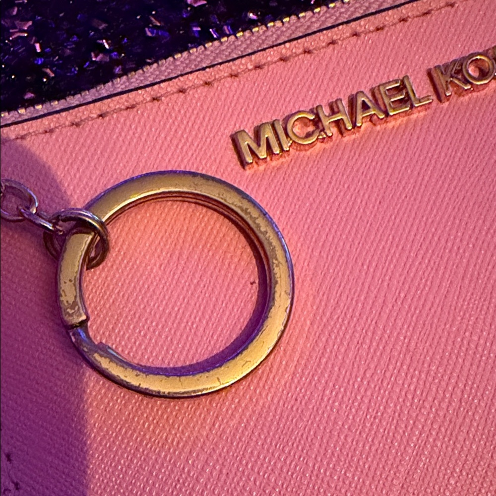 Michael Kors Pink Card Holder with Gold Accents. ID wallet / keychain